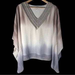 Joseph Ribkoff Gradient Sparkly V-Neck Blouse Large Quiet Luxury Minimalist EUC